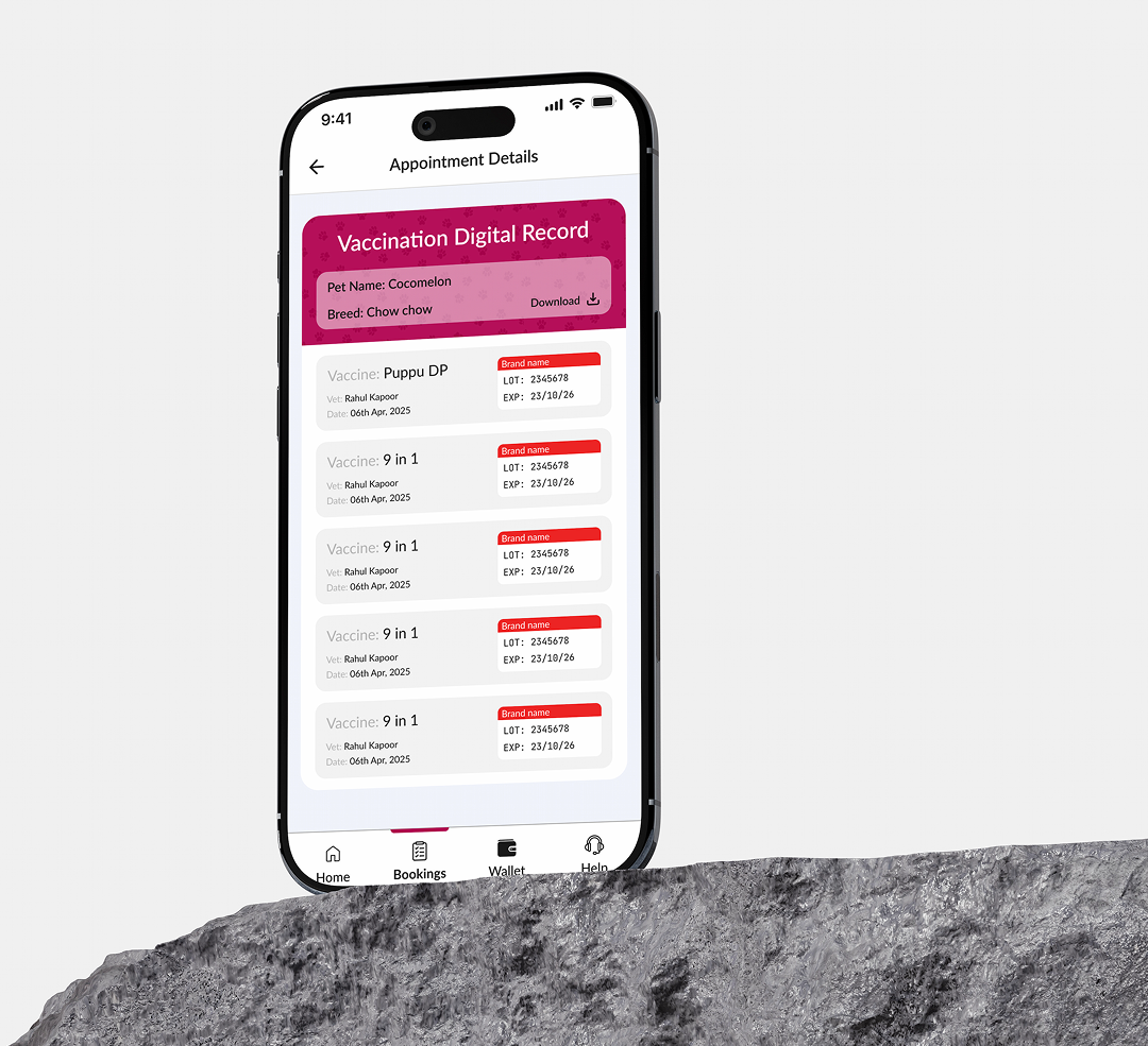 IncrediPets app showing digital pet records on iPhone