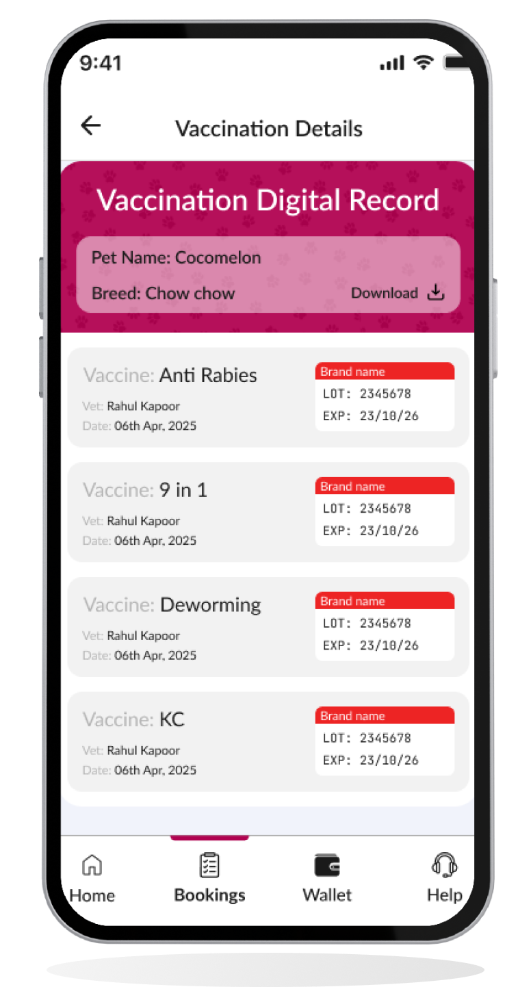 IncrediPets App - Vaccination Schedule